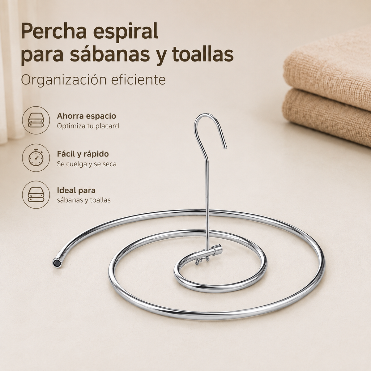Percha espiral de acero inoxidable para secar sábanas y toallas